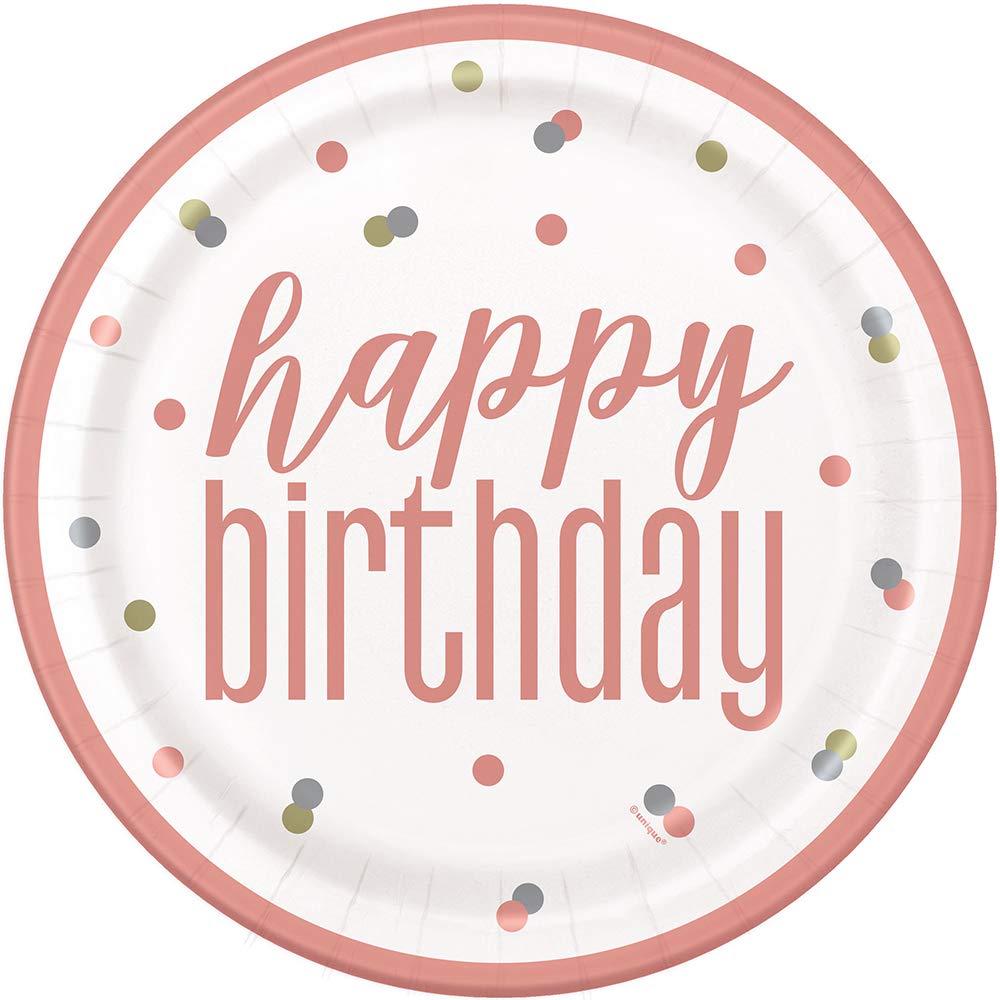 Elegant Glitz Rose Gold Dinner Plates (22cm) - Metallic & Stylish Birthday Party Essential - Perfect for Parties & Special Occasions - 8ct