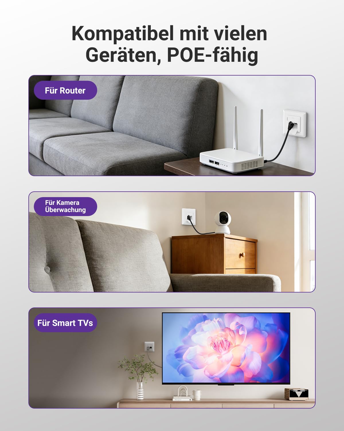 VCELINK Netzwerkdose CAT6A, 10 Gigabit 2 x RJ45 Port LAN Dose für Aufputz oder Unterputz, Geschirmt RJ45 Aufputzdose 500 MHz, POE, CAT6 CAT5, EIA/TIA T568A&B, Weiß, 1 Stück 5