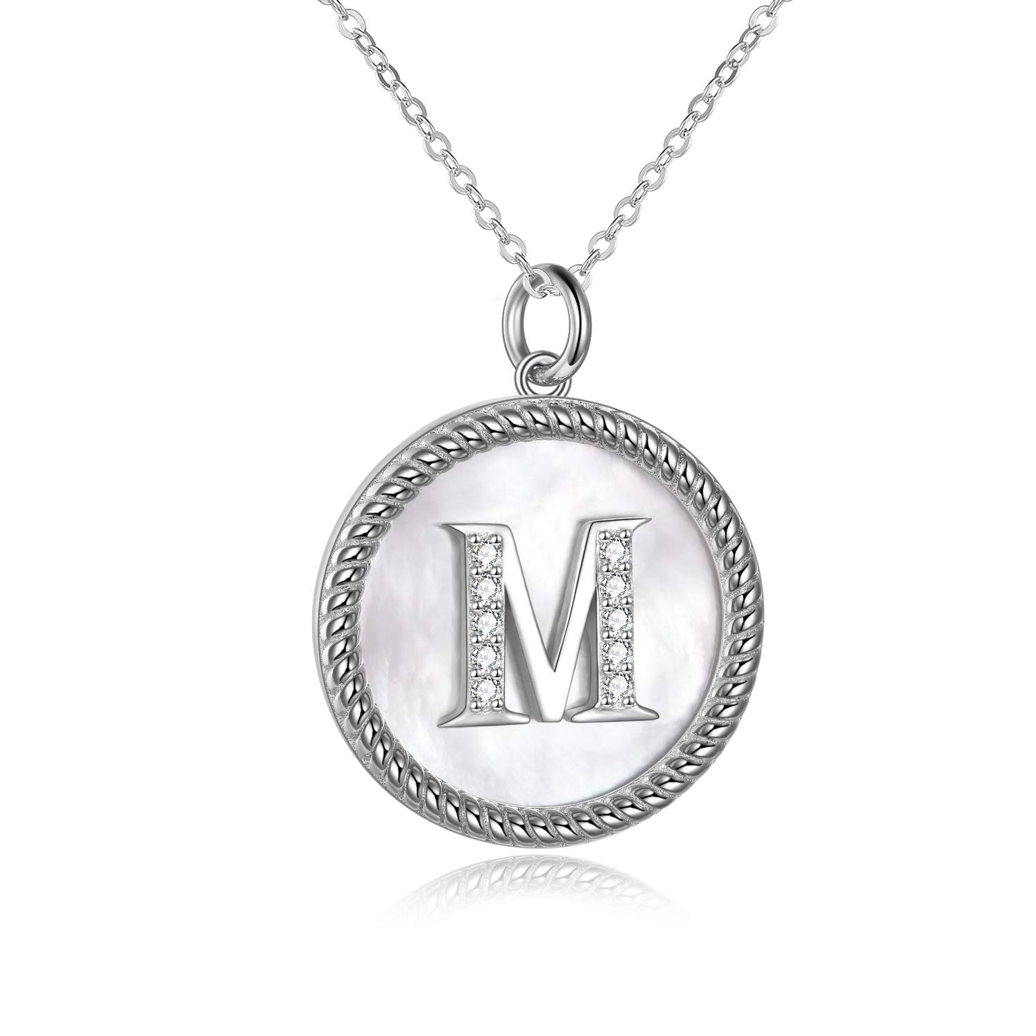 YFN Personalized Initial Necklace with Shell Pendant Sterling Silver Letter Alphabet Necklace Jewellery with Cubic Zirconia Gifts for Women Girls (Letter M Necklace)