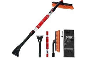 FOVAL 47.2" Extendable Snow Brush and Wider Ice Scraper (4.73" Width) with 360° Pivoting Brush Head, Snow Removal Tool Car Brush with Comfortable Foam Grip for Car Windshield, Trucks, SUVs