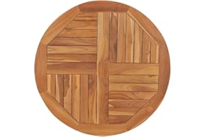 vidaXL Round Solid Teak Wood Table Top - 31.5 Inch Weather- Wooden Dining Surface, Ideal for Home or Commercial Use, Smooth Finish, Easy Care