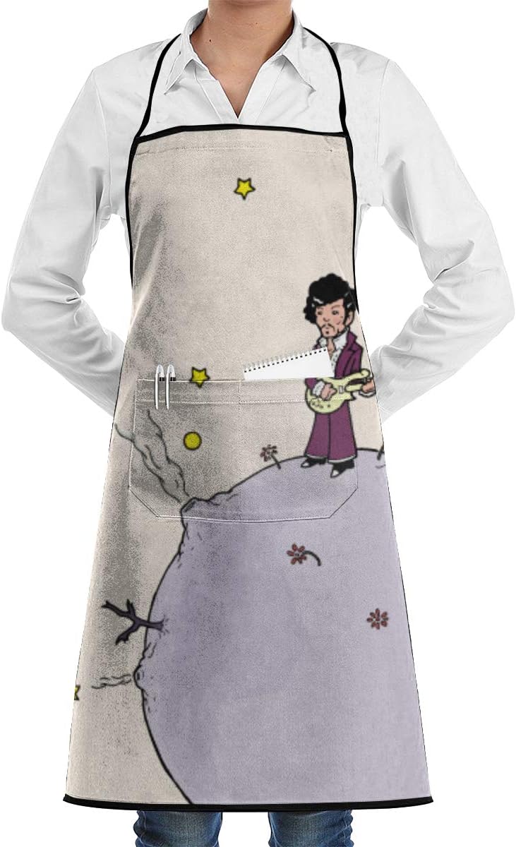 Sggual Prince X Le Petit Prince Adjustable Bib Apron Extra Long Ties with Pockets Home Kitchen Cooking Baking Gardening Apron for Women Men 20“x 28”