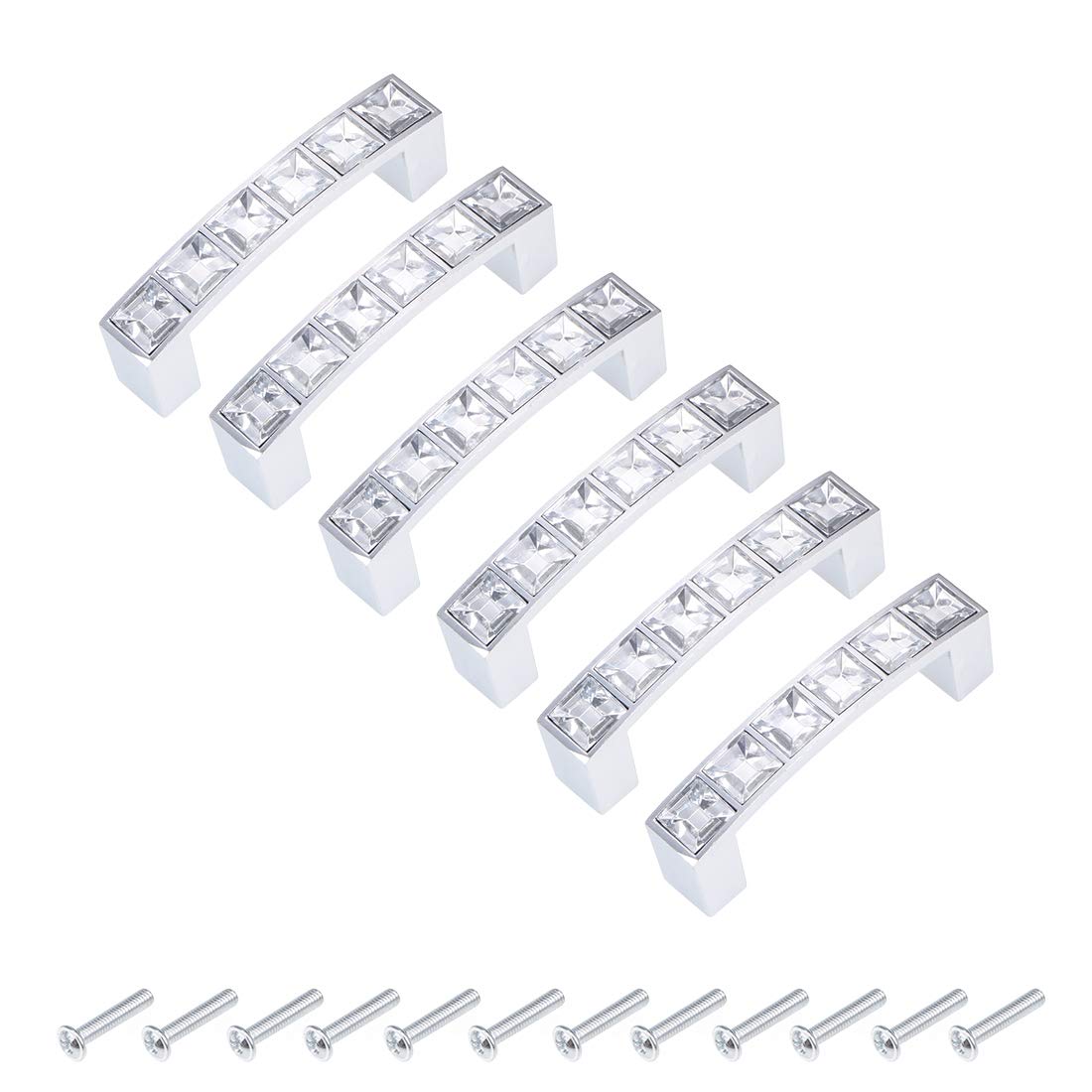 sourcing map Cabinet Pulls Drawer Handles 64mm Hole Centers Alloy Crystal with Screws 6Pcs