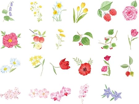 Amazon Kamizuki シール 花 花の世界 種々の花 果物 手帳シール スッテカー Diy 手作り 日記 ダイアリー カレンダー アルバム 家計簿 オシャレ 可愛い 小さいシール 46枚 シール ステッカー 文房具 オフィス用品