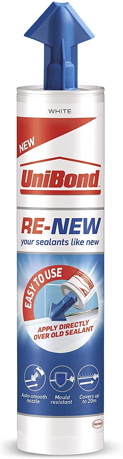 UniBond 2601801 RE-NEW Cartridge, White Silicone Sealant for Sanitary Applications, One-Step Bathroom Sealant Renewal, Waterproof Kitchen & Bath Sealant with Triple Mould Resistance, 1 x 280 ml
