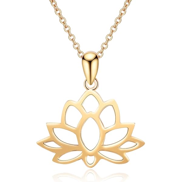 14k Yellow Gold Open Lotus Flower Pendant - Solid Gold Necklace