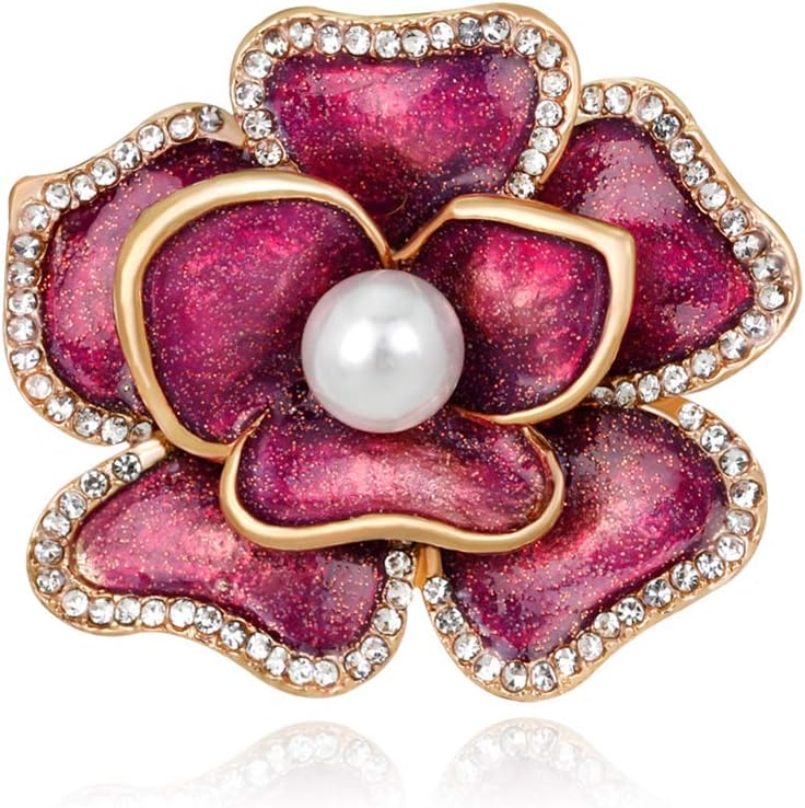 SoundsBeauty Women Elegant Faux Pearl Inlay Enamel Flower Brooch Pin Badge Jewelry Gift