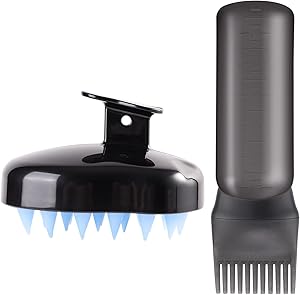 PAEFIU 2 Stücke Haaröl Applikator, Hair Oil Applicator Bottle und Kopfhaut Massagebürste, Wurzelkamm mit Abgestufter Skala Haarfärbebürste Applikator Flasche Haare für Hair Oiling Haar Colorationen