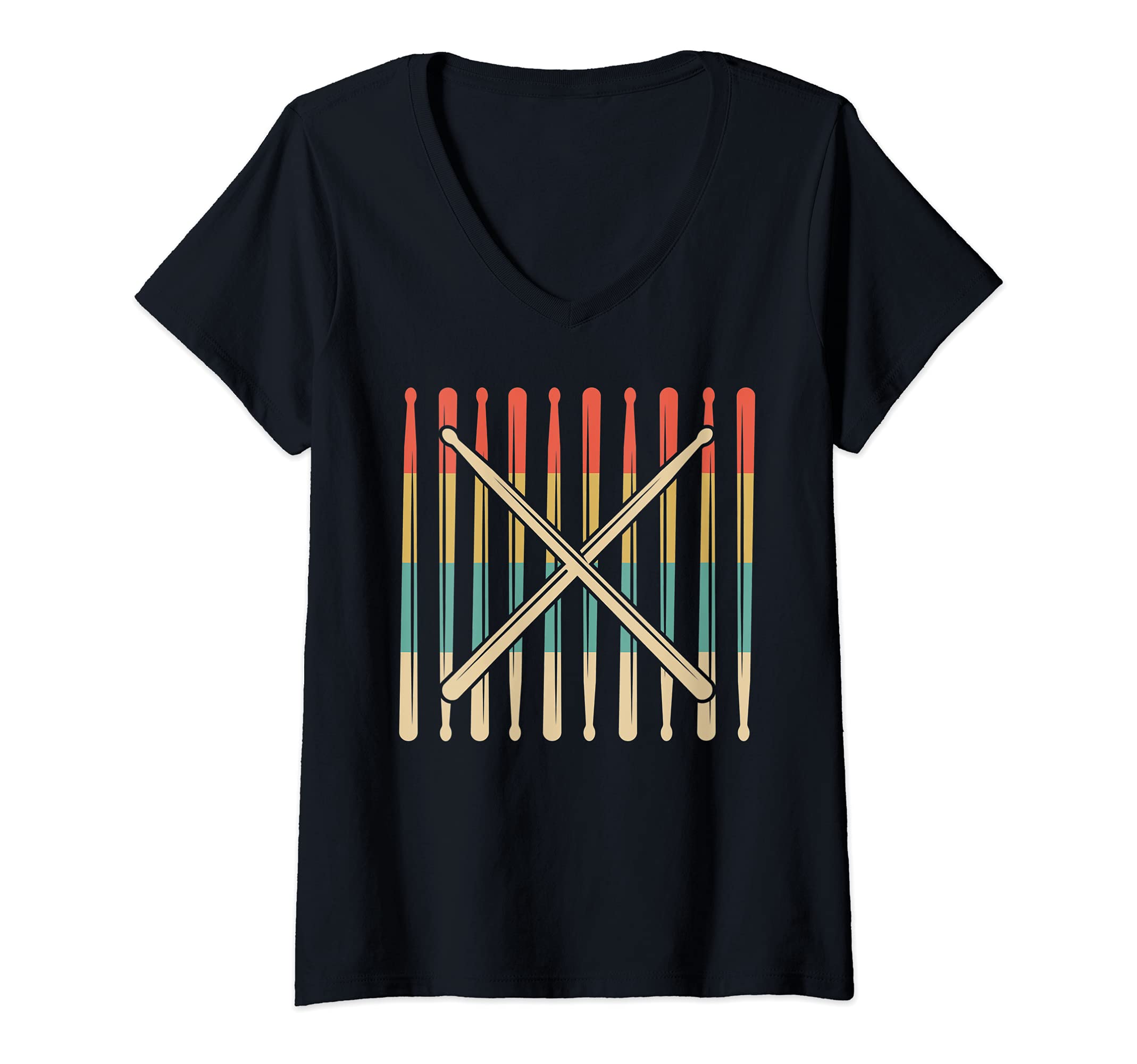Womens Retro Drumsticks Drums Player Percussion Drummer Drums V-Neck T-Shirt