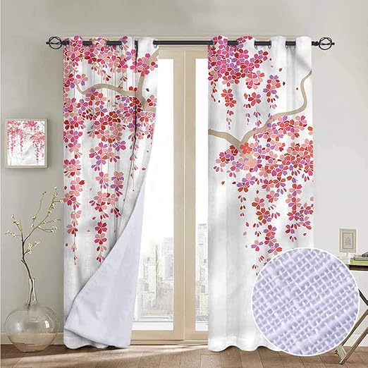 NUOMANAN Blackout Curtains Flower,Spring Cherry Blossom Trees,for