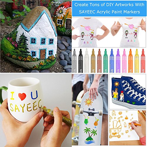 Acrylic Paint Markers Pens Set, SAYEEC 24 Color Medium Point Tip Art Permanent Paint Pens for Ceramic, Rock Painting, Mug Design, Glass, Canvas, Photo Album, Metal, Gift DIY Craft for Kids