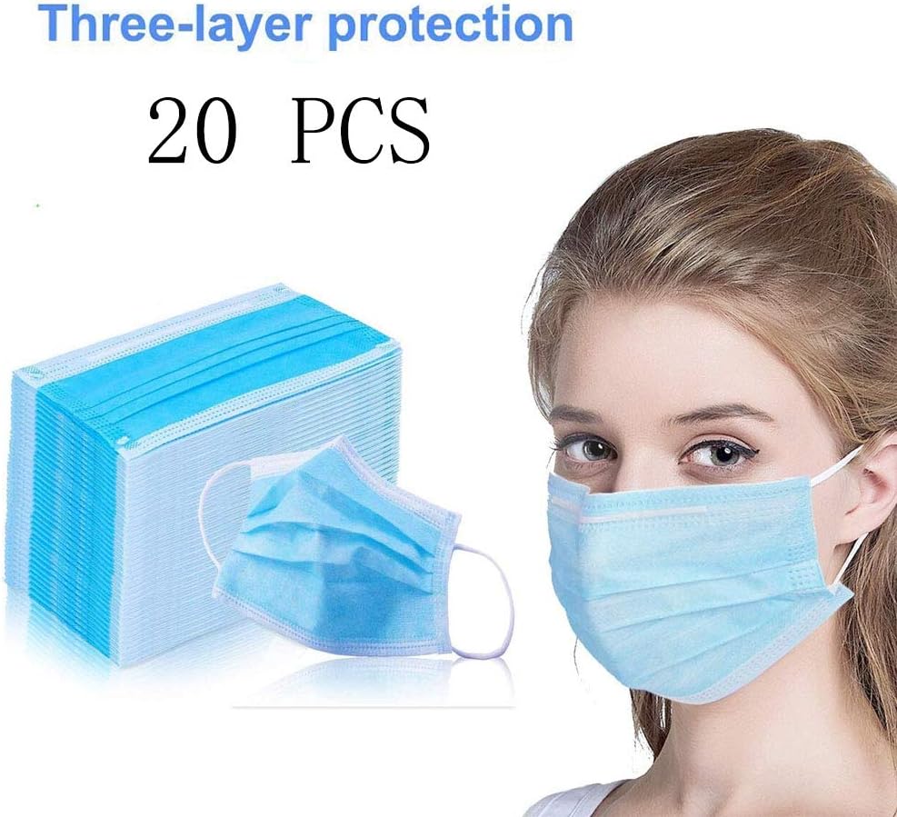 20 PCs Three-Layer Disposable Medical Mask Dustproof/Medical Mask Universal Breathable Folding Mask Latex-Free Elastic Band Safety Protection to Prevent Air Pollution Dust Filter