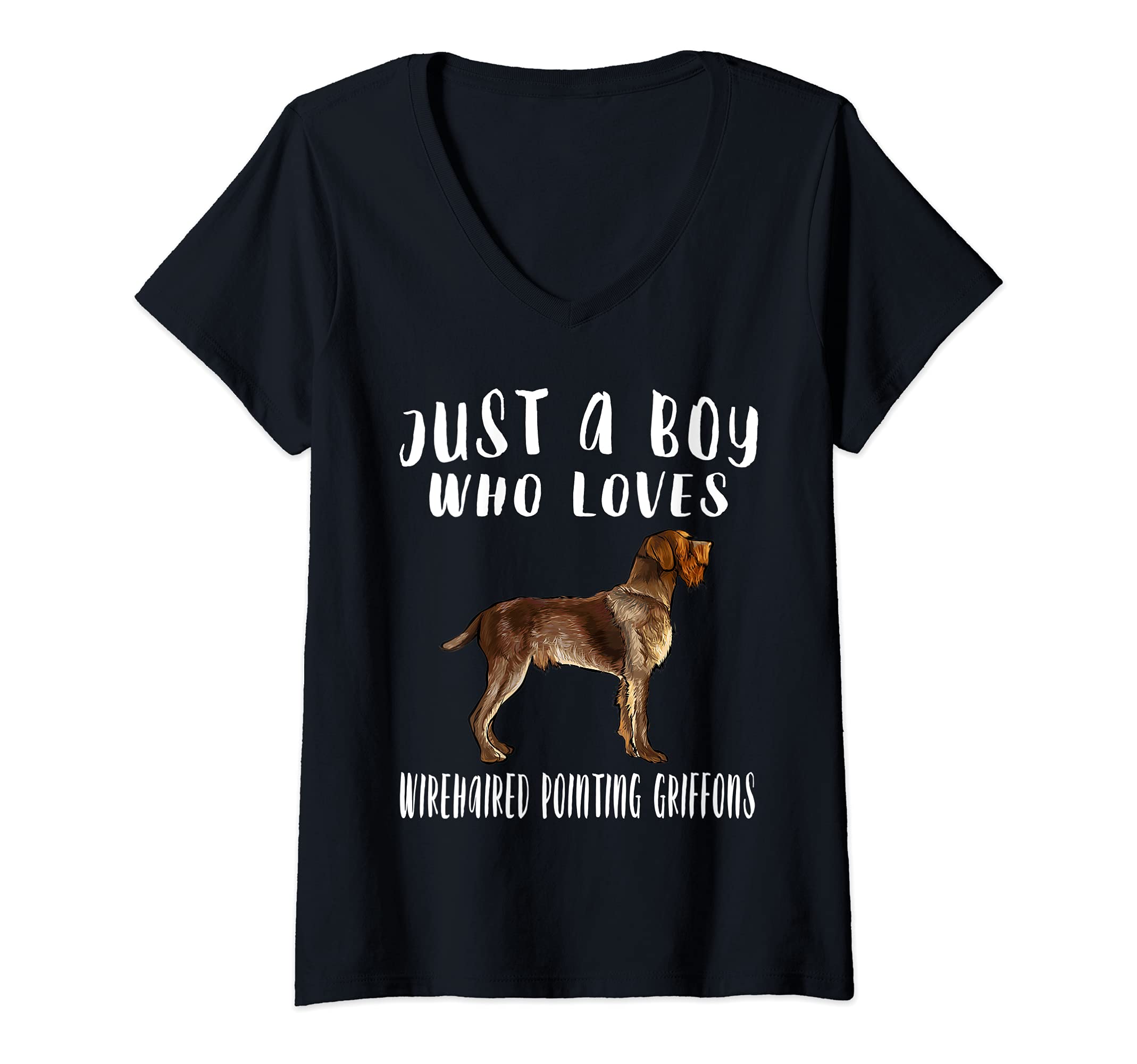 Womens Im Just A Boy Who Loves Wirehaired Pointing Griffons Dog V-Neck T-Shirt