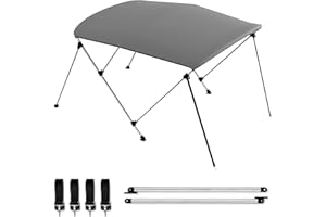 BESTMAN MARINE Bimini Boat Top Cover Sun Shade 3-4 Bow Boat Canopy Includes 4 Straps 2 Rear Support Poles Mounting Hardwares Storage Boot with 1" Aluminum Frame (Light Grey, 3 Bow 6'L x 46" H x 67"-72" W)