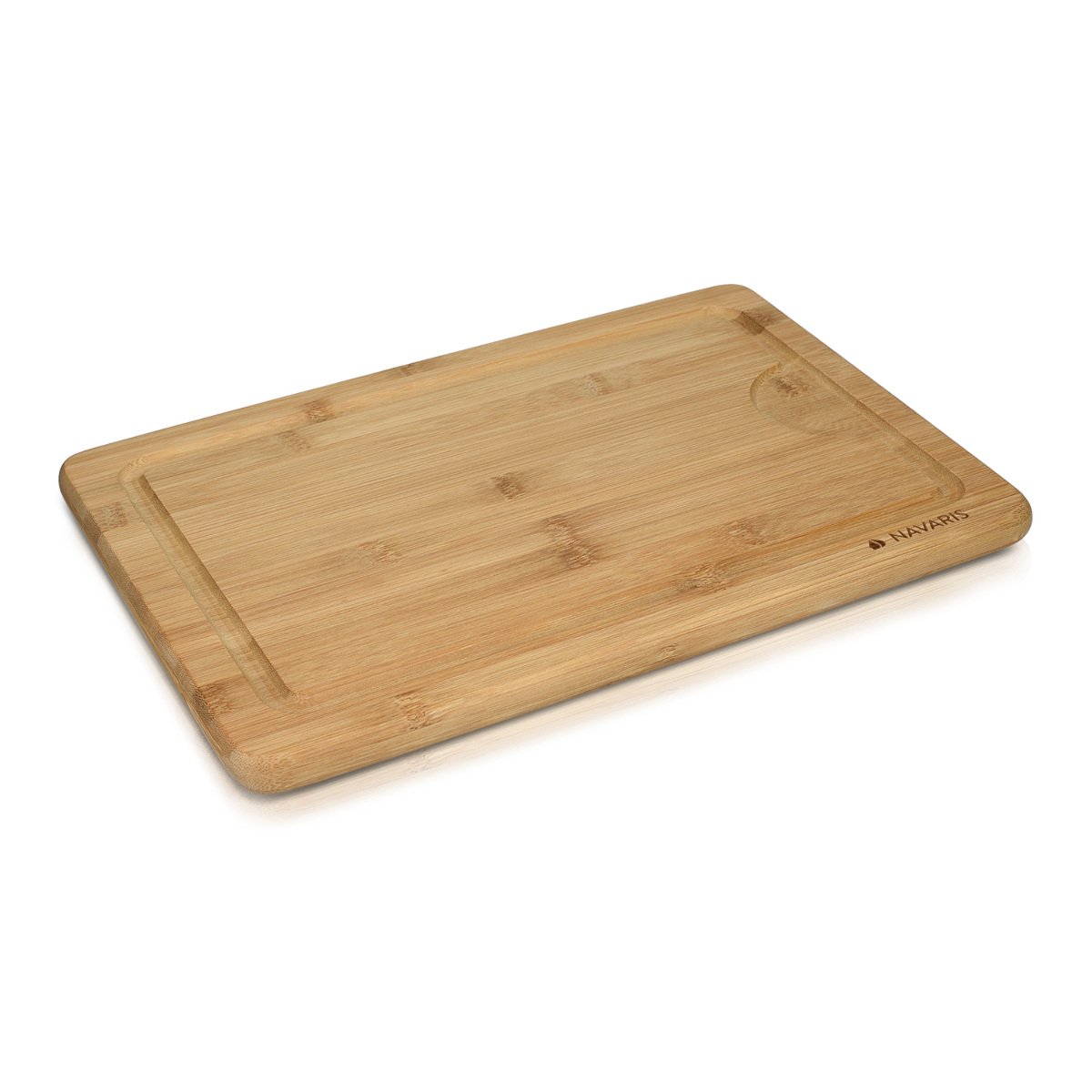 Navaris Wooden Chopping Board - Medium Natural Bamboo Wood Cutting Board with Juice Groove for Kitchen Food Prep - Size M, 35 x 23.5 x 1.8 cm