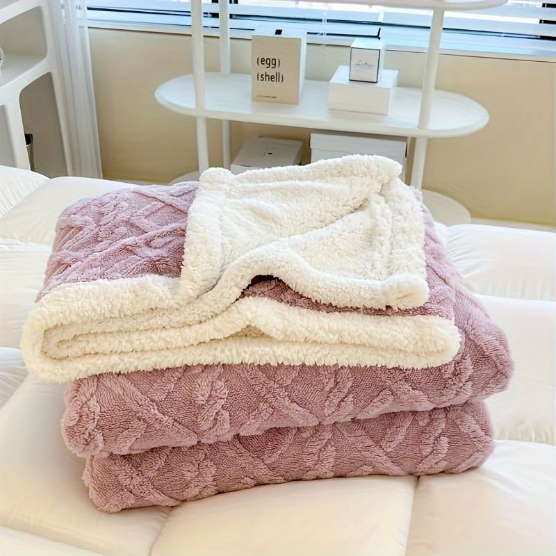 CHARMCRAFTERS affeta Lambswool Fleece Plush Blanket 200x230cm for Couch Sofa Super Soft Dual Sided Fuzzy Fluffy Thick Warm Winter Blanket Suitable for Bedroom Sofa Camping(lilac