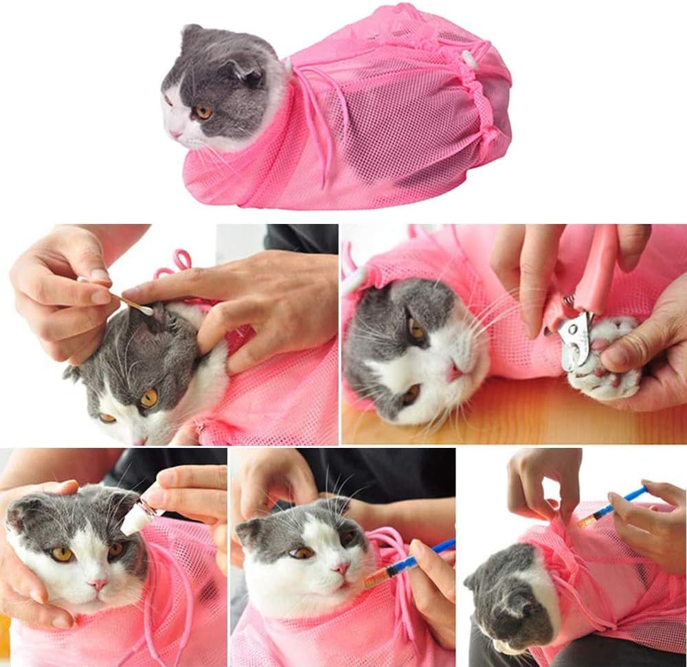 CEYZF Pet Grooming Bag Washing Bathing Cat Dogs Shower Pocket Tick Remover Tool Fleas Cleaning Adjustable Mesh Anti-biting Scratch Calming Resistant Restraint Ear Nail Trimming Home Care Store - Image 4
