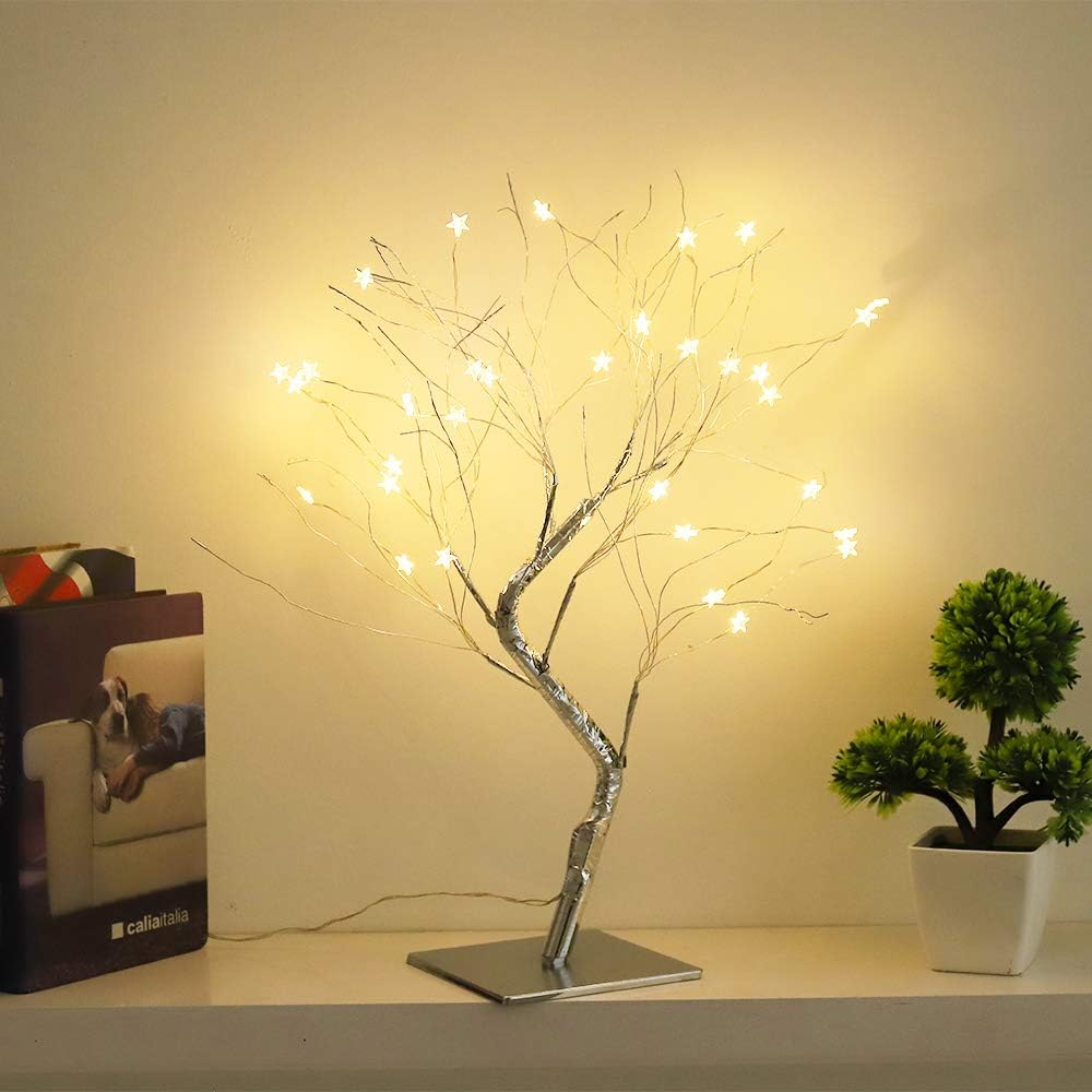 WED 32LED Branch LED Tree Twinkle Star Light, Led Tree Lamp Warm White Light 1.7Ft for Bedroom Home Party Indoor Christmas Decoration