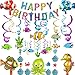 72Pcs Tropical Fish Party Decorations Under The Sea Party Supplies Fishes Hanging Swirl Happy Birthday Banner Ocean Animals Balloons Cupcake Toppers Ocean Theme Birthday Decor for Kids Boys
