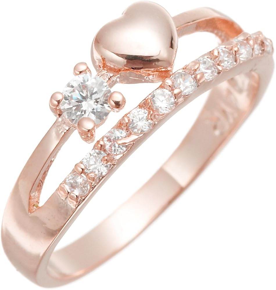 Amazon アクセサリーショップピエナ ピンキーリング 小指 指輪 日本製 ニッケルフリー 2連リング風 ハート ハーフエタニティ 3号ピンクゴールド リング 通販