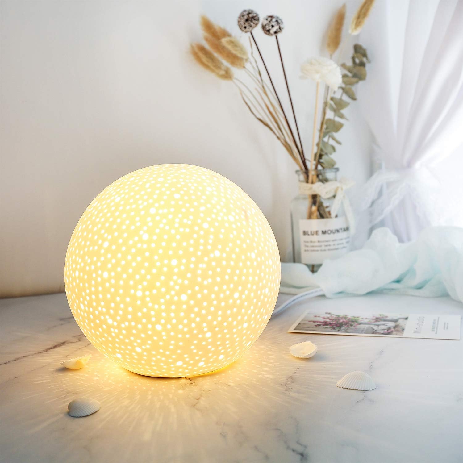 NALATI Globe Nightlight for Kids,Ceramic Ball Bedside Light (White)