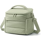 BAGSMART Lunch Box for Women, Cute Quilted Insulated Lunch Bag Sloped-lid | Lightweight Puffy Padded Lunch Tote, Reusable Lunch Cooler for Work Picnic Travel with Adjustable Straps 10L, Sage Green