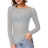 Kate Kasin Women's Basic Long Sleeves Mesh Sheer Tops