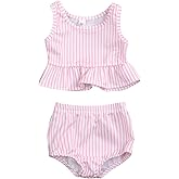 YOUNGER TREE Toddler Baby Girls Summer Swimsuit Sleeveless Striped Swimwear Two-Piece Suit Beach Bikini