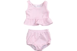 YOUNGER TREE Toddler Baby Girls Summer Swimsuit Sleeveless Striped Swimwear Two-Piece Suit Beach Bikini