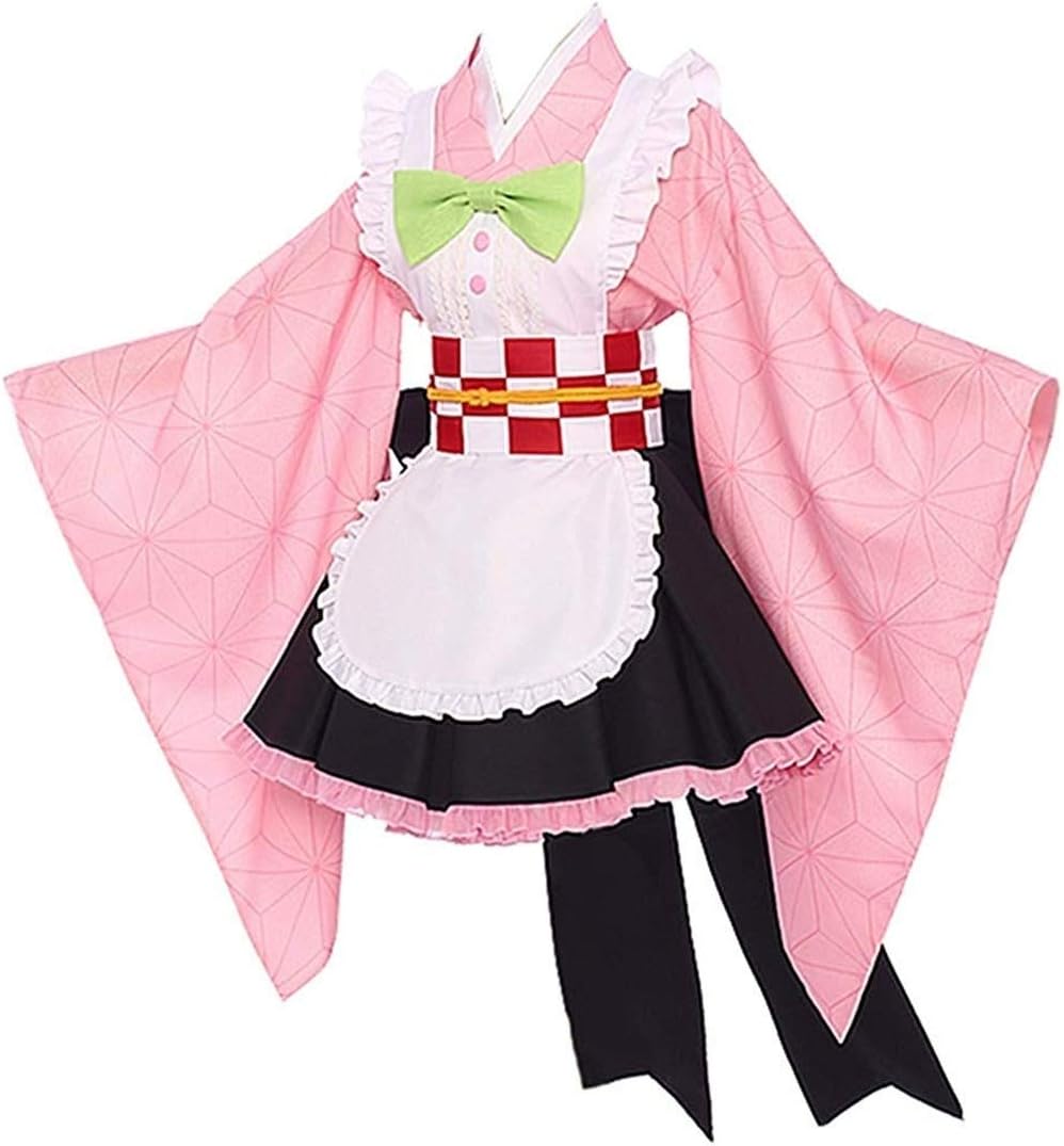 Demon Slayer Kimetsu no Yaiba Cosplay Kamado Nezuko Cosplay Costume Maid Dress Kimono Halloween Costume Full Set