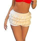 ICNGLKSND Women Summer Layered Ruffle Trim Shorts Elastic Low Waist Short Bloomers Stretchy Bodycon Crochet Swimsuit Bottoms