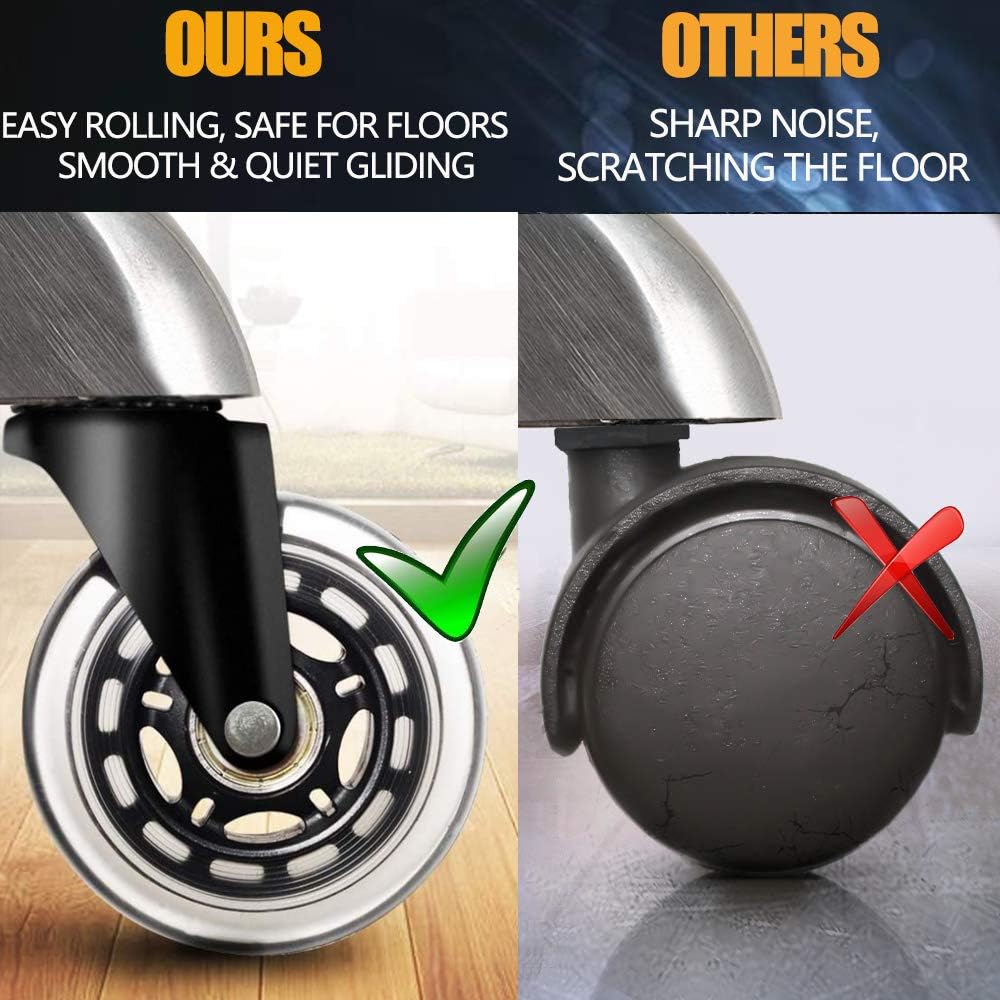 Office Chair Wheels Replacement Rubber Desk Chair Casters, 3 Inch Heavy Duty Caster Wheels Smooth&Safe Rolling for All Floors Including Hardwood and Carpet Set of 5 : Office Products