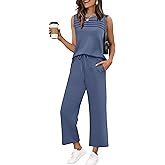 WIHOLL Two Piece Sets for Women Summer Outfits Matching Lounge Sets Wide Leg Crop Pants Vacation Travel
