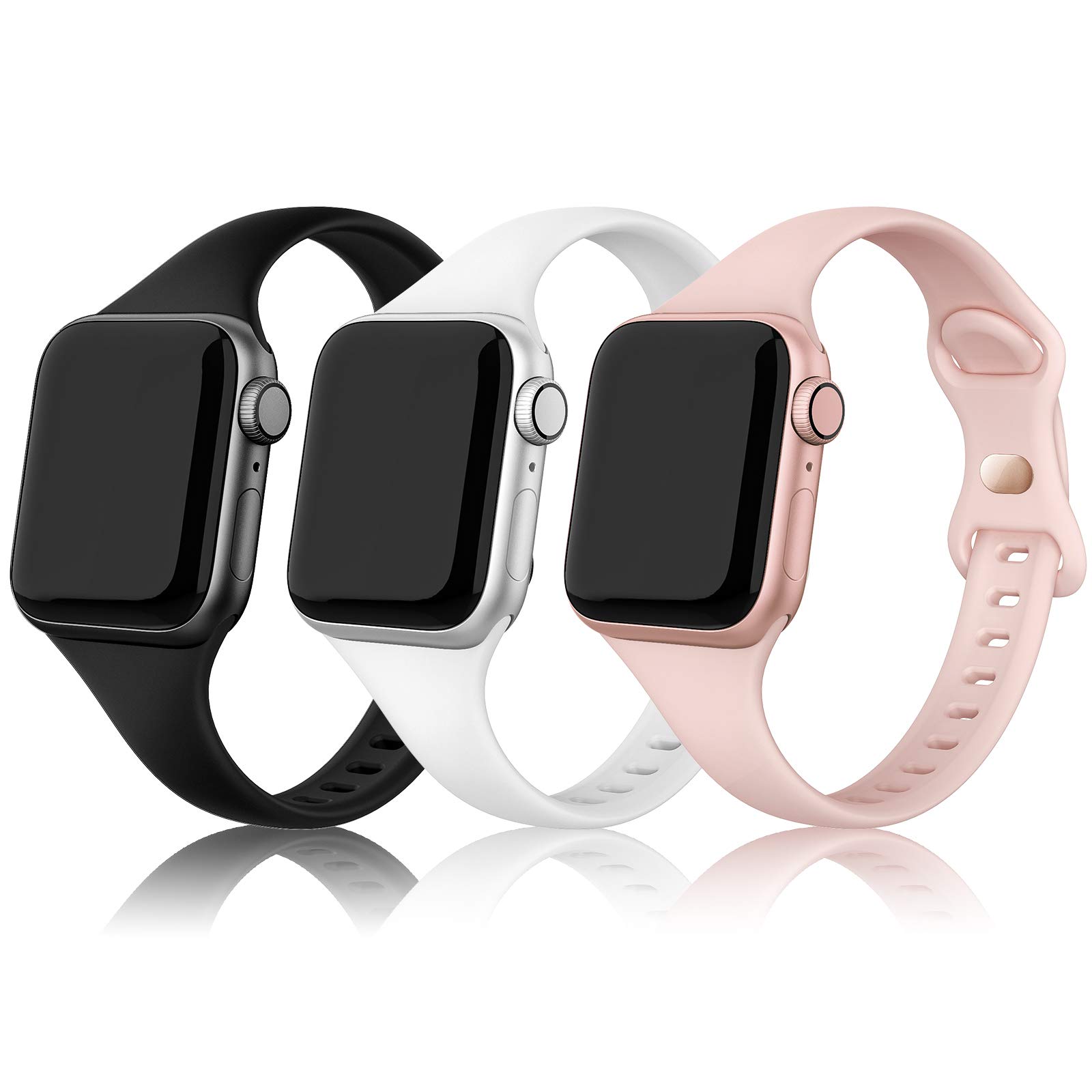 PARMPH 3 Packs Silicone Strap Compatible with Apple Watch 42mm 44mm 45mm 46mm Narrow Sport Soft Silicone Slim Thin Replacement Wristband for iWatch Series 10 9 8 7 6 5 4 3 2 1 SE Women Men