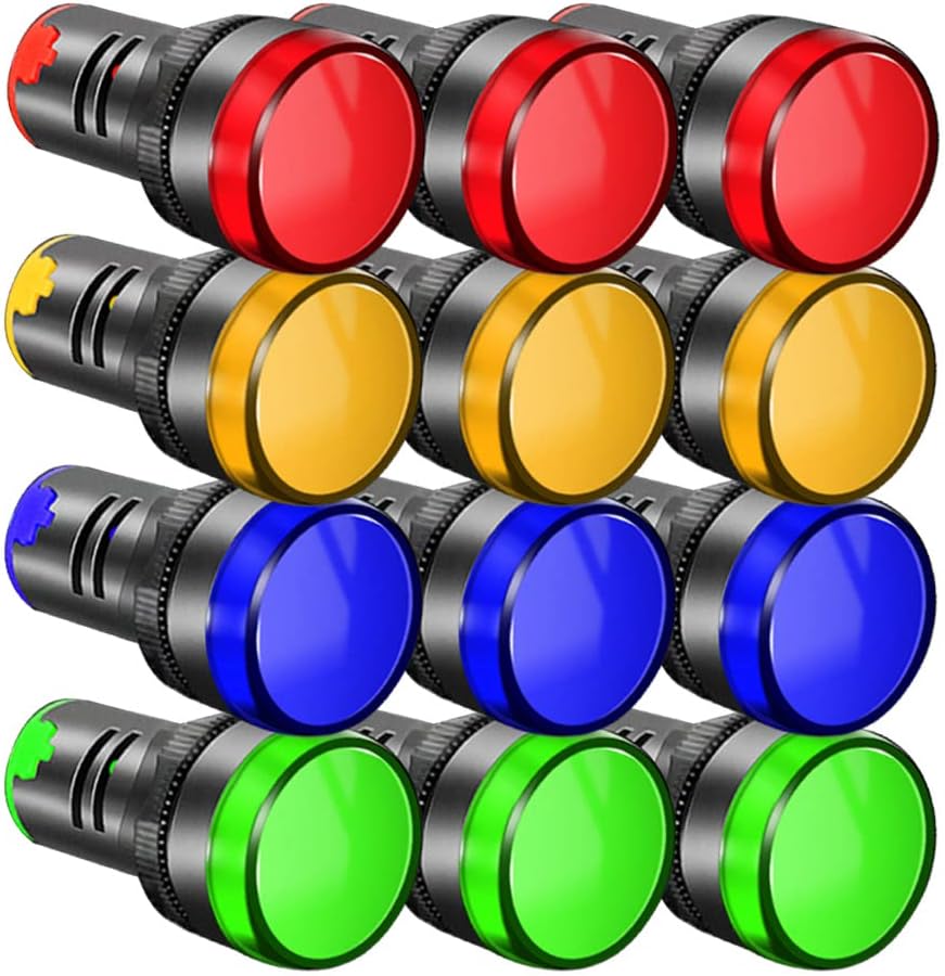 Gebelit 12pc LED Panel Indicator Light AC/DC 12-24V Signal Lamp Red Yellow Blue