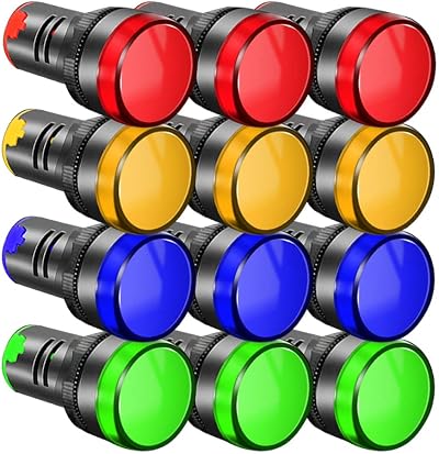 Gebelit 12pc LED Panel Indicator Light AC/DC 12-24V Signal Lamp Red Yellow Blue