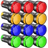 Gebildet 12pcs 22mm AC/DC 12-24V 20mALED Power Indicator, LED Pilot Signal Light Panel Indicator, LED Flash Light (Red/Yellow/Blue/Green, Each Color 3pcs)
