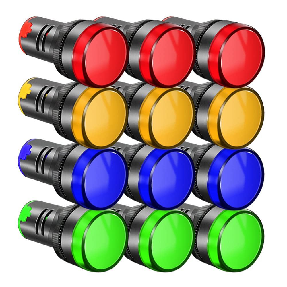 Gebildet 12pcs AC220V-380V 22mm Power Indicator, Pilot Signal Light Panel, Flash Light (Red Yellow/Blue/Green, Each Color 3pcs)