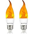 Bestview LED Flame Effect Light Bulbs,3 Modes Smart E26 Chandelier Base Flickering Candle Fire Light Bulb for Halloween, Christmas, Party, Porch, Indoor&Outdoor Home Decoration (2 Pack)