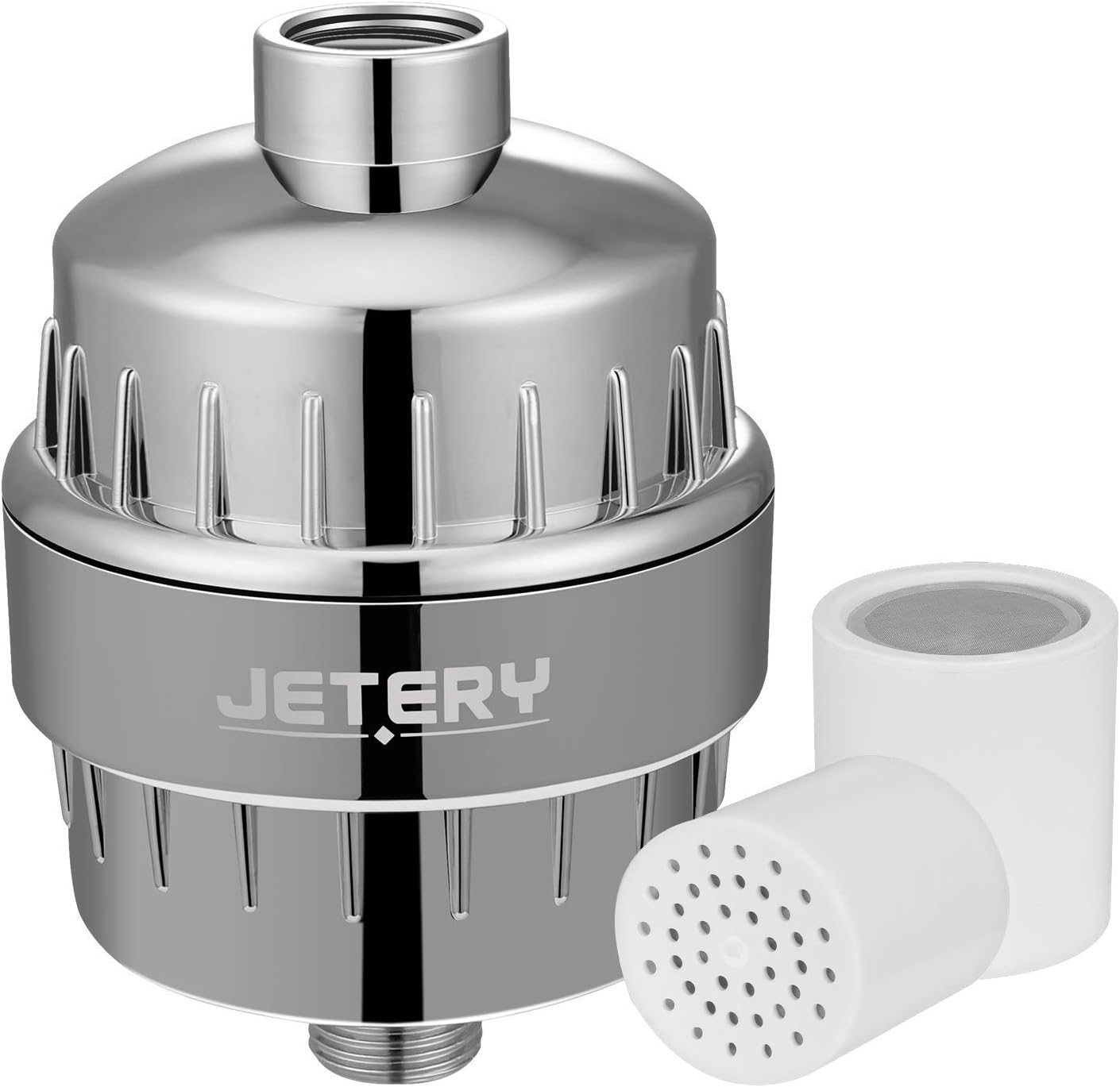 12 Steps Jetery High Output Universal Shower Head Water Filter Filtration Filters Fluoride, Chlorine, Dirt and Odour Care for Baby, Skin and Hair with 2 Extra Refills Filter Chrome
