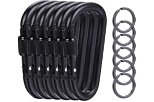 6 Pieces Upgraded Black Locking Carabiners, 3.1 Inch D-Ring Keychain Clips for Outdoor, Camping, Hiking, Fishing, Travel, 6 K
