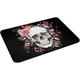 LCVEBGJ Soft Bath Mats Skull and Flowers Day of The Dead Non-Slip and Quick-Drying Rugs for Kitchen Bedroom and Indoor Use - 16x24 Inches, White10