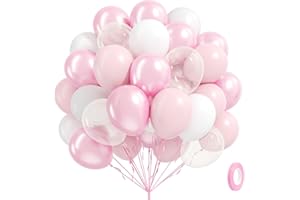 BAUANOOY 60pcs Pink and White Balloons 12inch with Clear Pastel Pearl Pink Balloons for Wedding Bridal Baby Shower Shower Birthday Party Decorations