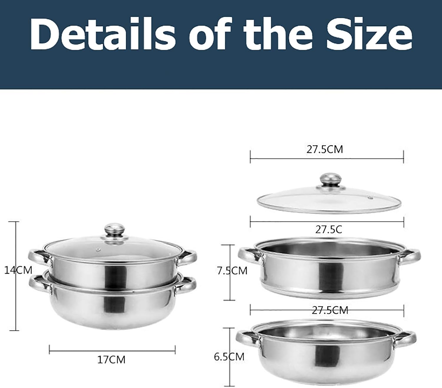 Steamer Pot Stainless Steel 2 Tier - 28cm Steamer Pot w/Glass Lid Food Veg Cooker Pot Cooking Pan Steaming Pot Dim Sum Cookware Steamer For Kitcken Cooking Tool: Kitchen & Dining