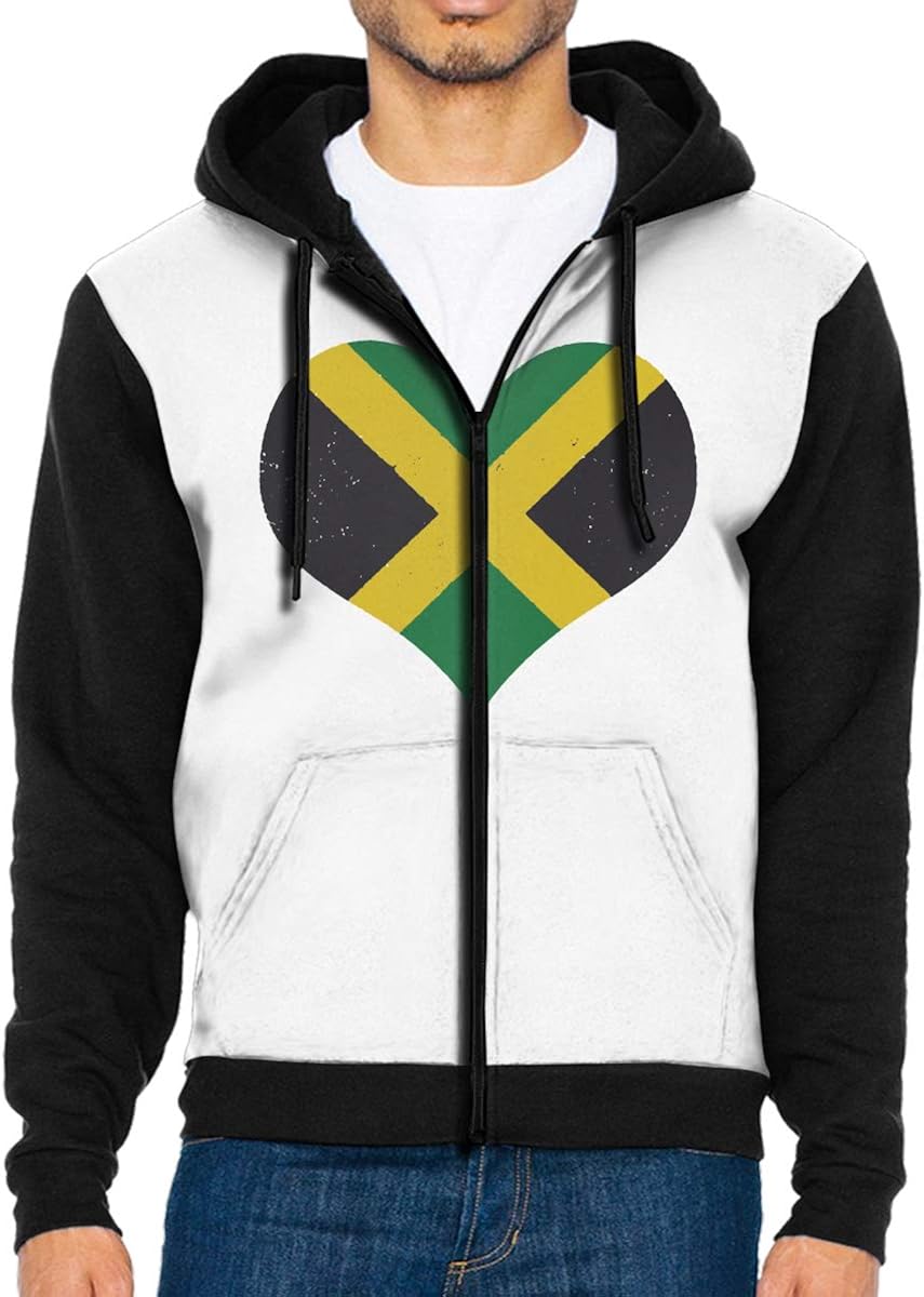 LD6DBGK Jamaica Flag Jamaican Heart Men's Zipper Hooded Fleece Jacket