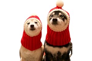 NACOCO Christmas Dog Hat Crocheted Snood Funny Pet Cap with Pompon Red Green Warm Winter Dog Hat Knit Snood Headwear for Pets & Women & Men (Red, S)