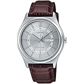 Casio MTP-V006L-7C Men's Leather Band 24 Hour Silver Index Dial Day Date 3-Hand Analog Watch