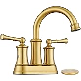 Brushed Gold 4 inch Centerset Bathroom Faucet, 2 Handle Bathroom Faucet 3 Hole, Antique Brass Bathroom Faucet with Pop Up Drain Supply Hose for Vanity Lavatory RV Farmhouse(L2303-BG)
