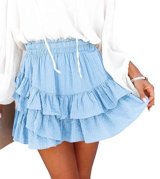 AOUDERY FLOWY SHORTS FOR WOMEN CASUAL RUFFLE TIERED...