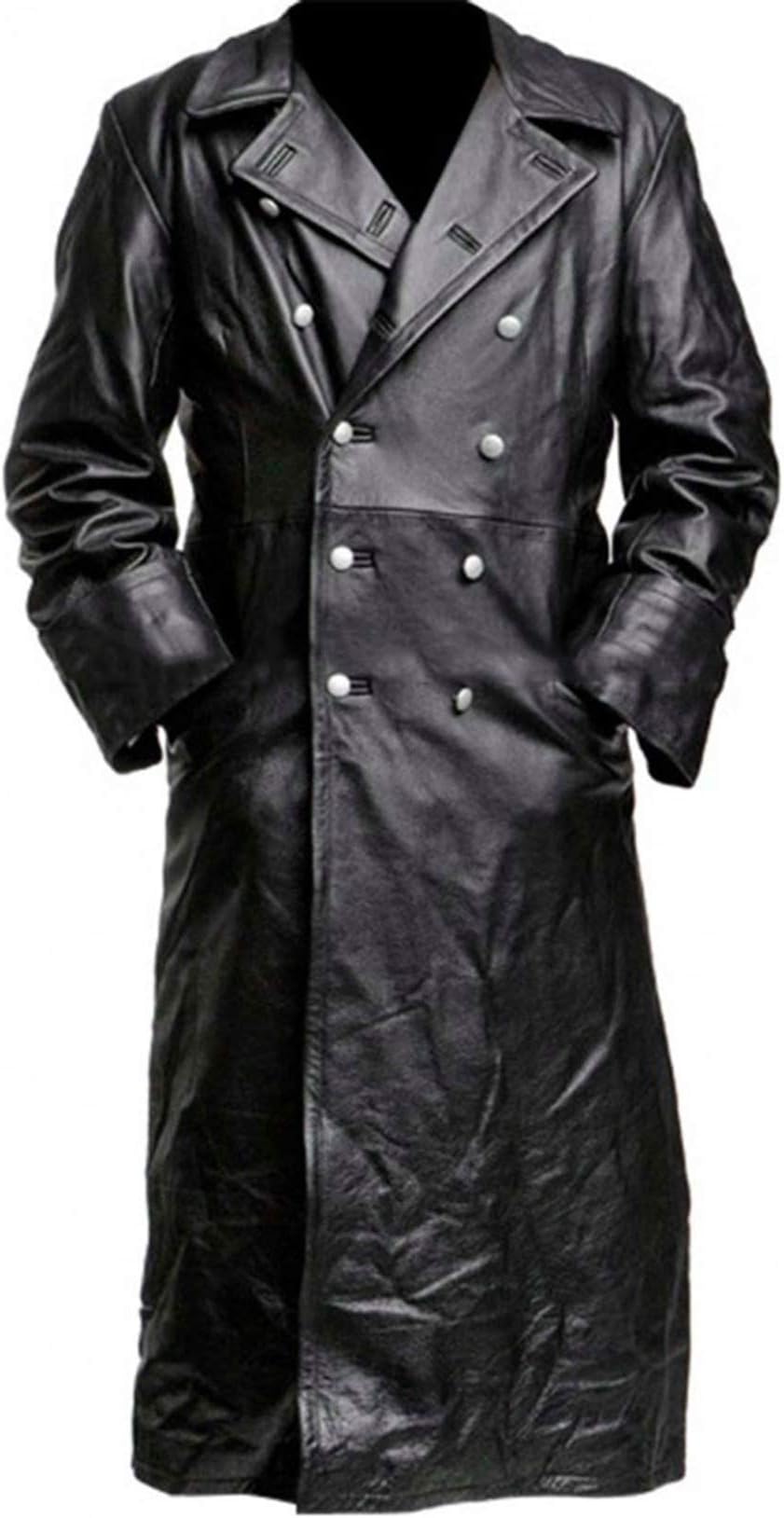 German Classic Officer WW2 Military Uniform Black Leather Trench Coat